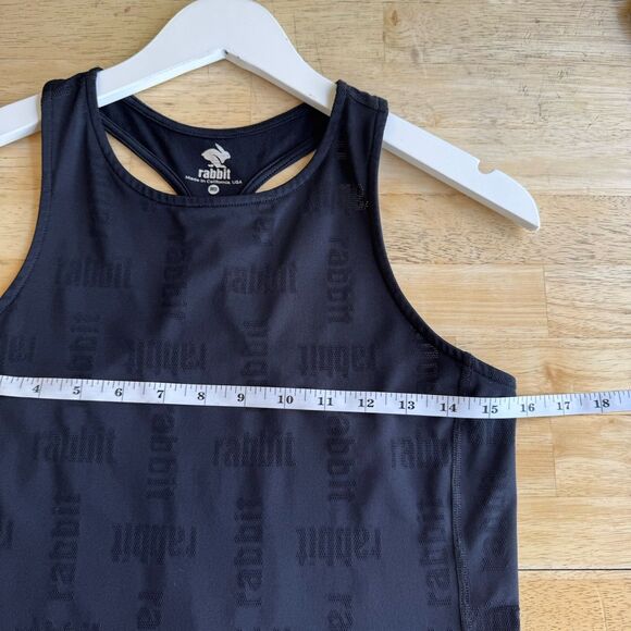 Rabbit Racy Running Tank Black Logo Perforated Spell Out Quick Dry Med FLAWED - Picture 8 of 9